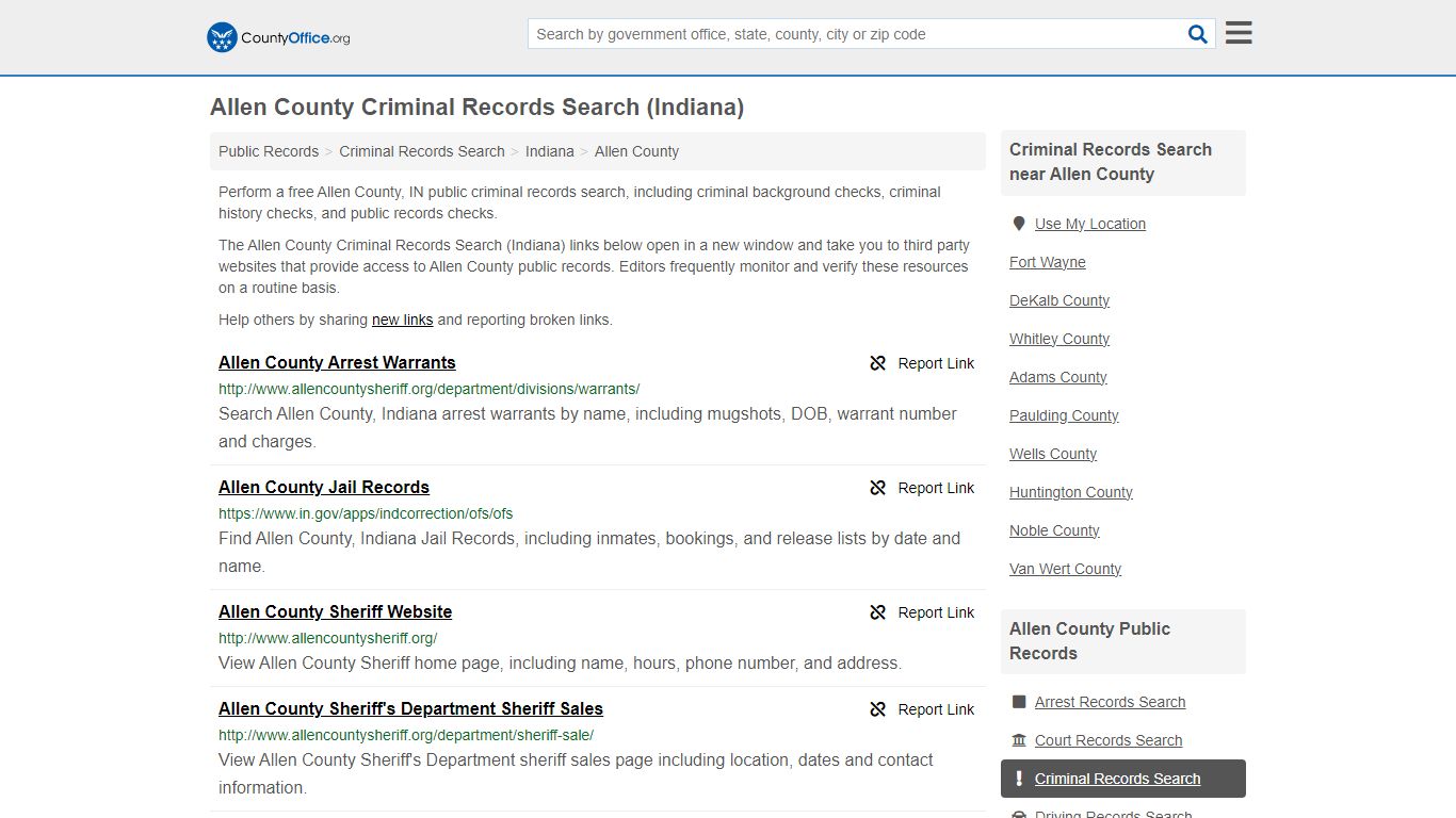 Allen County Criminal Records Search (Indiana) - County Office